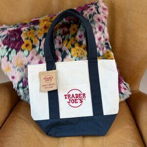 NWT Trader Joe’s Mini Canvas Tote Bag Navy & Cream | Viral TJ’s Mini Tote
